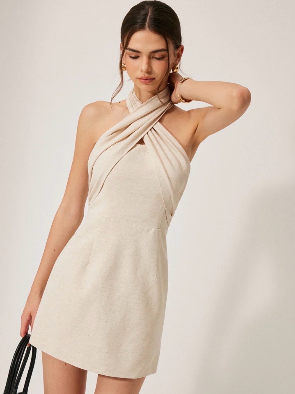 Twist Halter Mini Dress in Cream